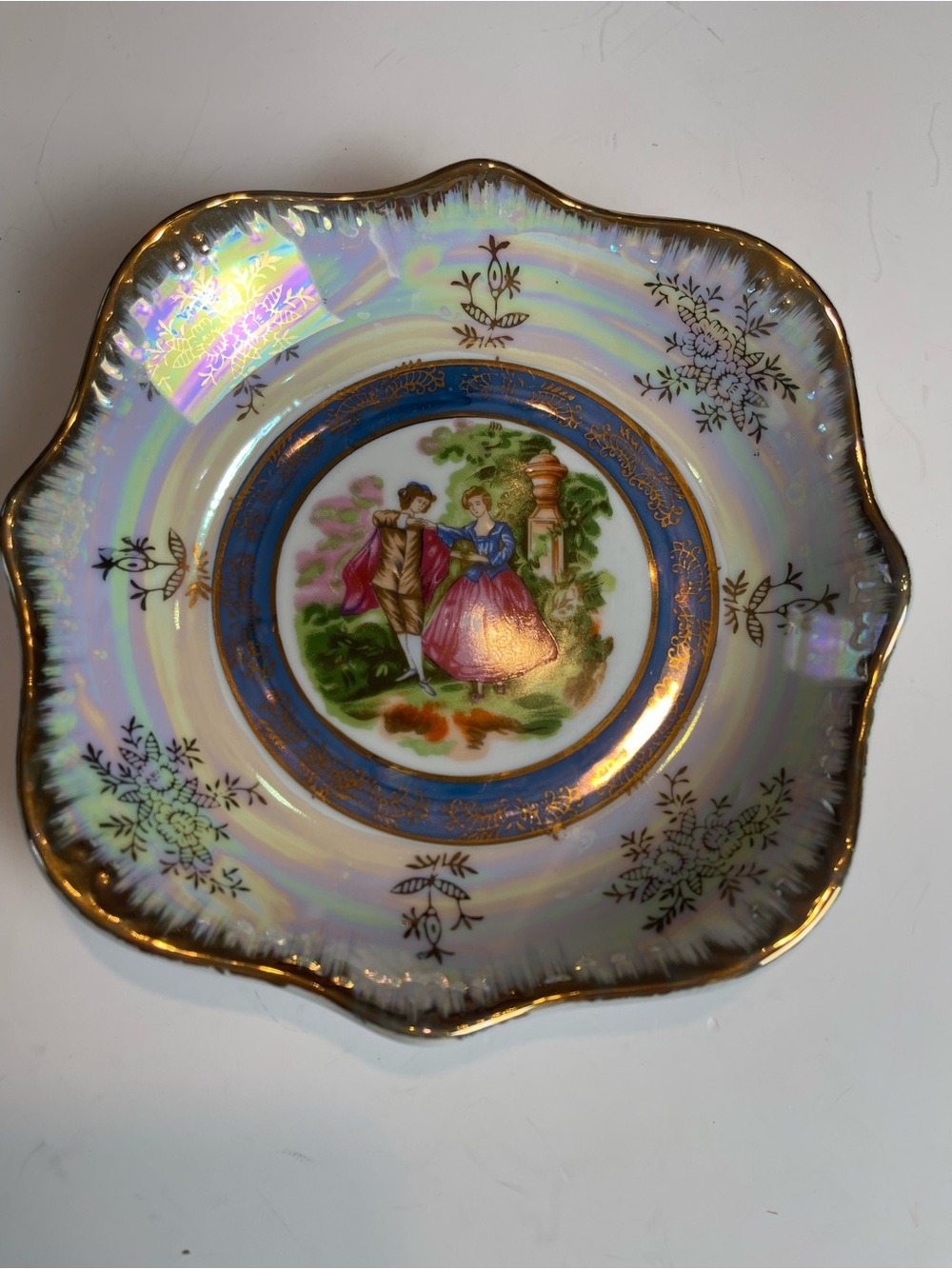 Vintage Empress by Mandil Japan Lusterware Courting Couple Trinket Dish Bowl